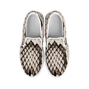 Beige Snakeskin Print White Slip On Shoes