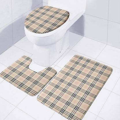 Beige Tartan Pattern Print 3 Piece Bath Mat Set