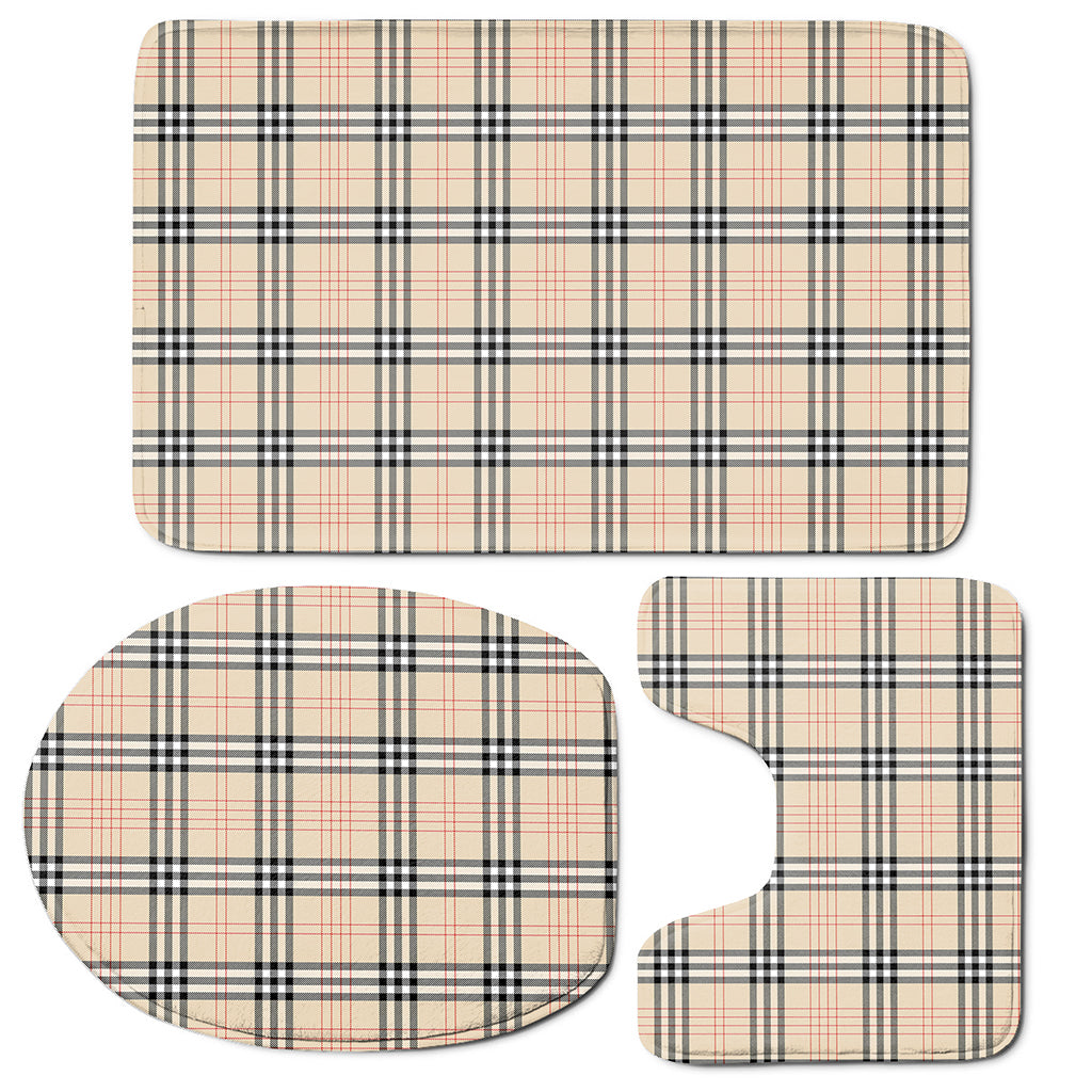 Beige Tartan Pattern Print 3 Piece Bath Mat Set