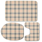 Beige Tartan Pattern Print 3 Piece Bath Mat Set