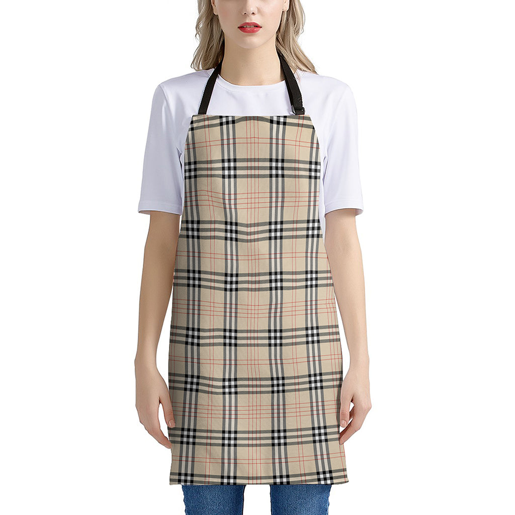 Beige Tartan Pattern Print Apron