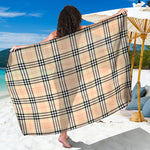 Beige Tartan Pattern Print Beach Sarong Wrap