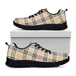 Beige Tartan Pattern Print Black Sneakers