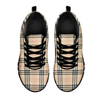 Beige Tartan Pattern Print Black Sneakers