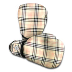 Beige Tartan Pattern Print Boxing Gloves