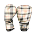 Beige Tartan Pattern Print Boxing Gloves