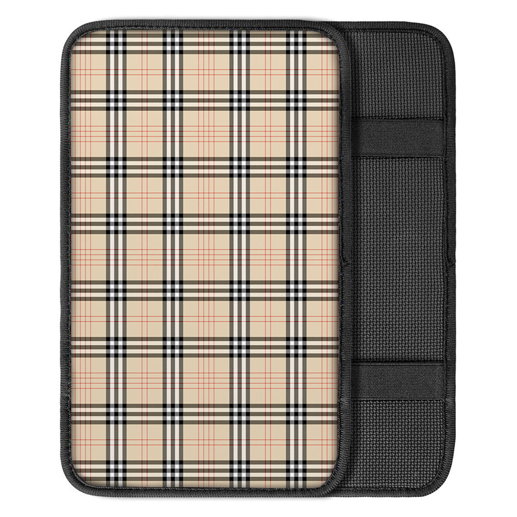 Beige Tartan Pattern Print Car Center Console Cover