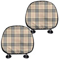 Beige Tartan Pattern Print Car Headrest Covers