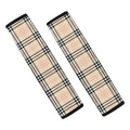 Beige Tartan Pattern Print Car Seat Belt Covers