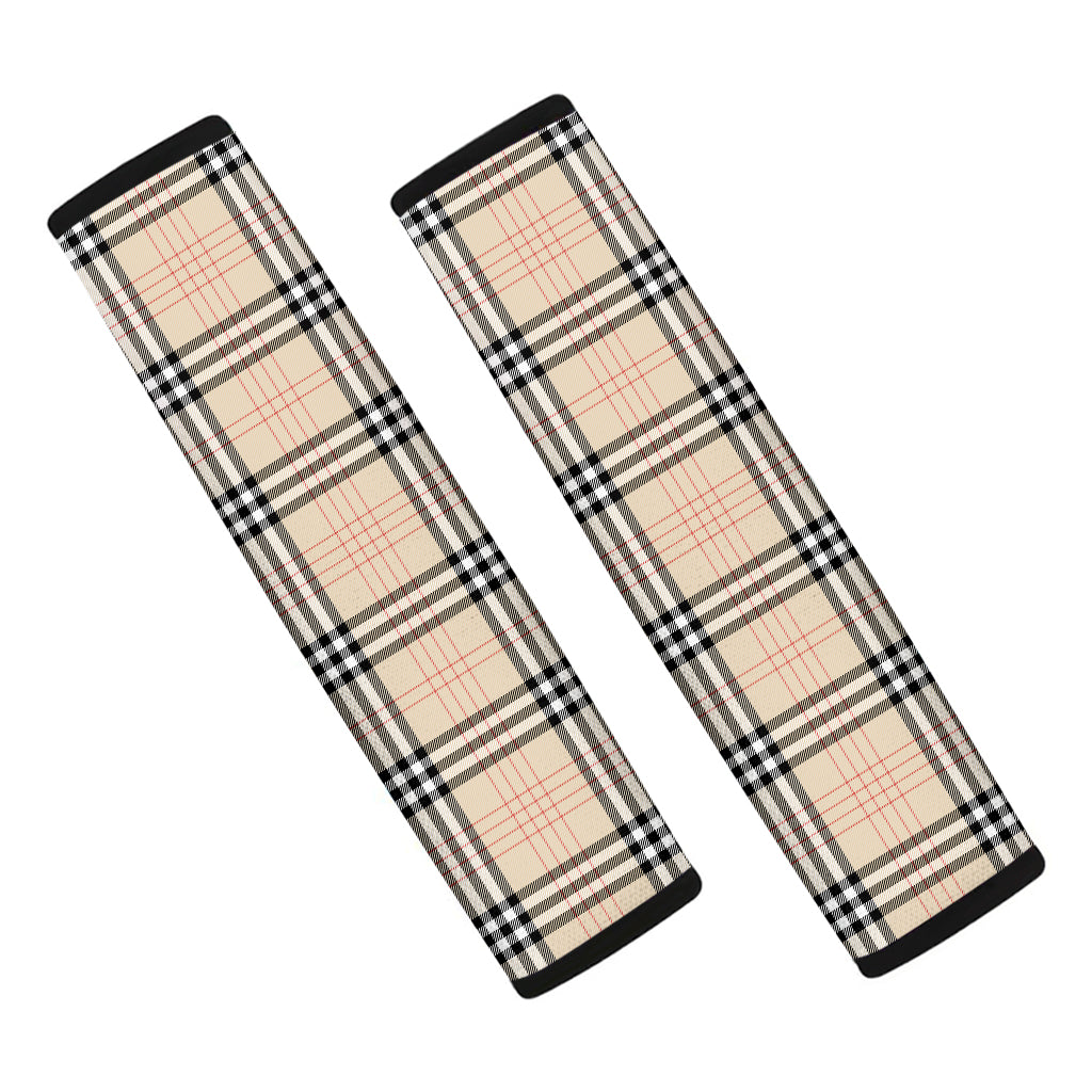Beige Tartan Pattern Print Car Seat Belt Covers