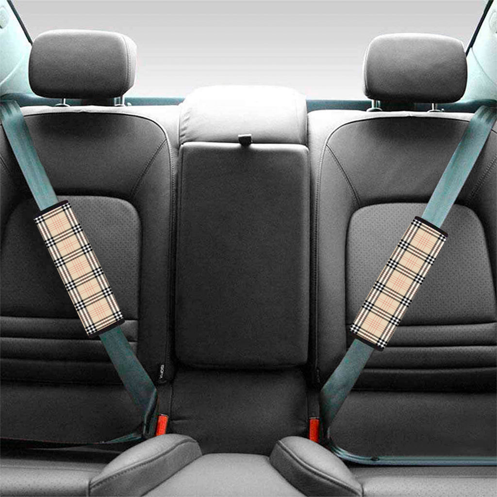 Beige Tartan Pattern Print Car Seat Belt Covers