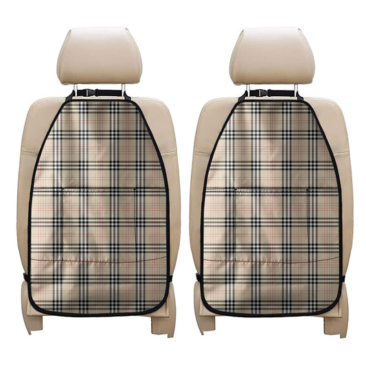 Beige Tartan Pattern Print Car Seat Organizers