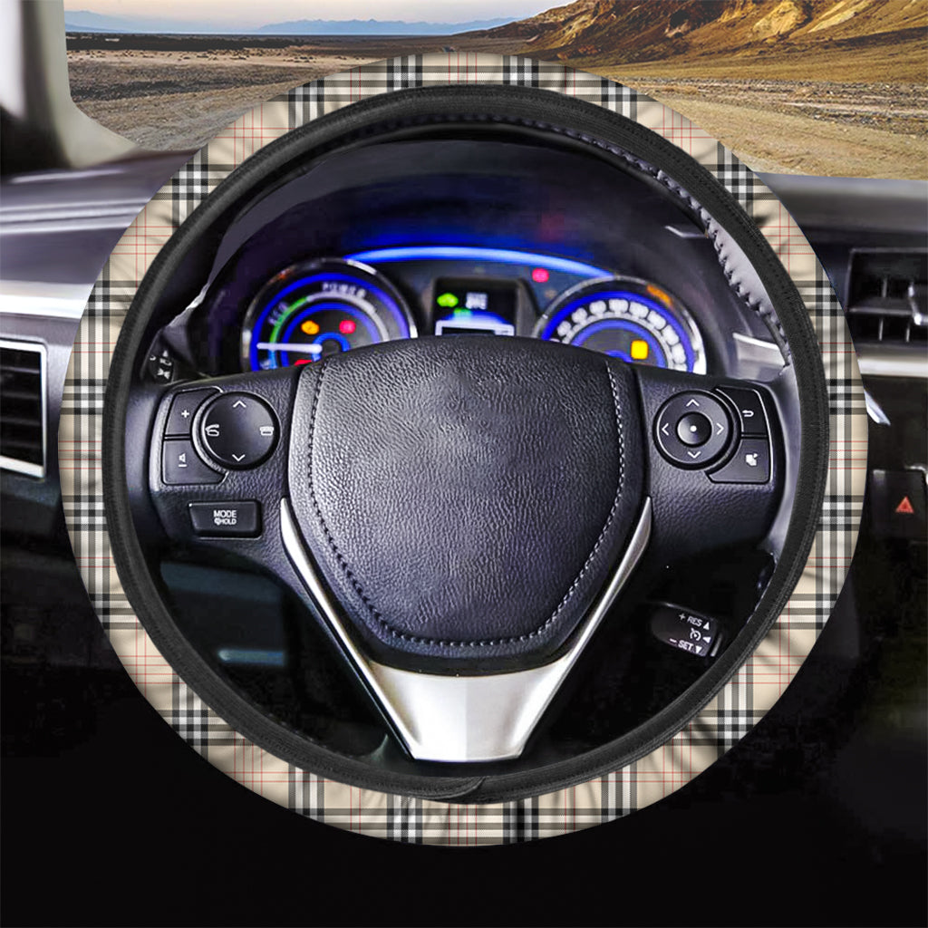 Beige Tartan Pattern Print Car Steering Wheel Cover
