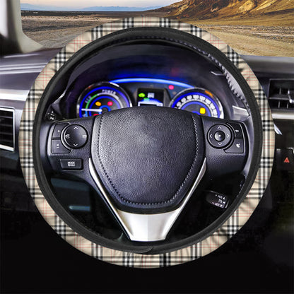Beige Tartan Pattern Print Car Steering Wheel Cover