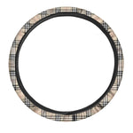 Beige Tartan Pattern Print Car Steering Wheel Cover
