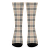 Beige Tartan Pattern Print Crew Socks