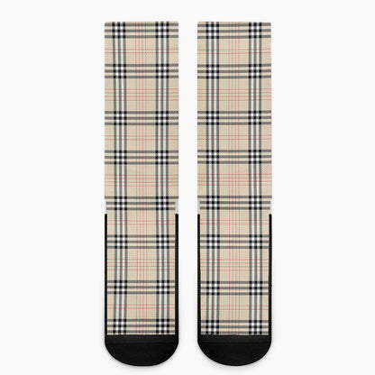 Beige Tartan Pattern Print Crew Socks