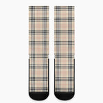 Beige Tartan Pattern Print Crew Socks