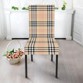 Beige Tartan Pattern Print Dining Chair Slipcover