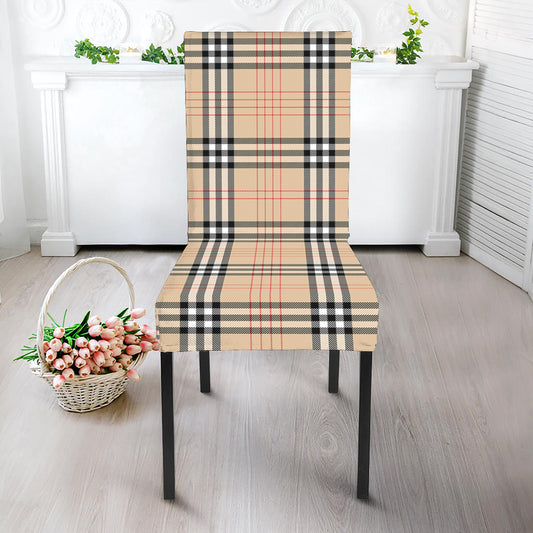 Beige Tartan Pattern Print Dining Chair Slipcover