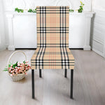 Beige Tartan Pattern Print Dining Chair Slipcover