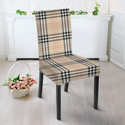 Beige Tartan Pattern Print Dining Chair Slipcover