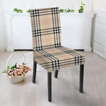 Beige Tartan Pattern Print Dining Chair Slipcover