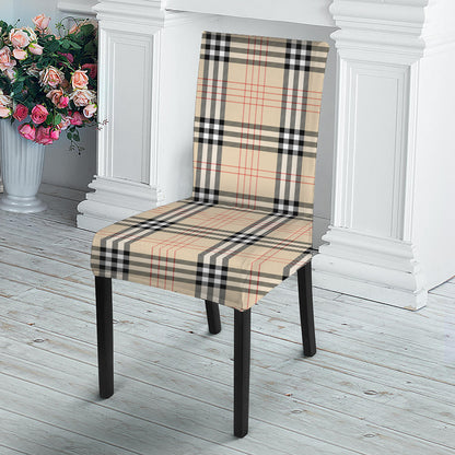 Beige Tartan Pattern Print Dining Chair Slipcover