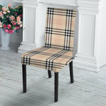 Beige Tartan Pattern Print Dining Chair Slipcover