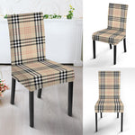 Beige Tartan Pattern Print Dining Chair Slipcover