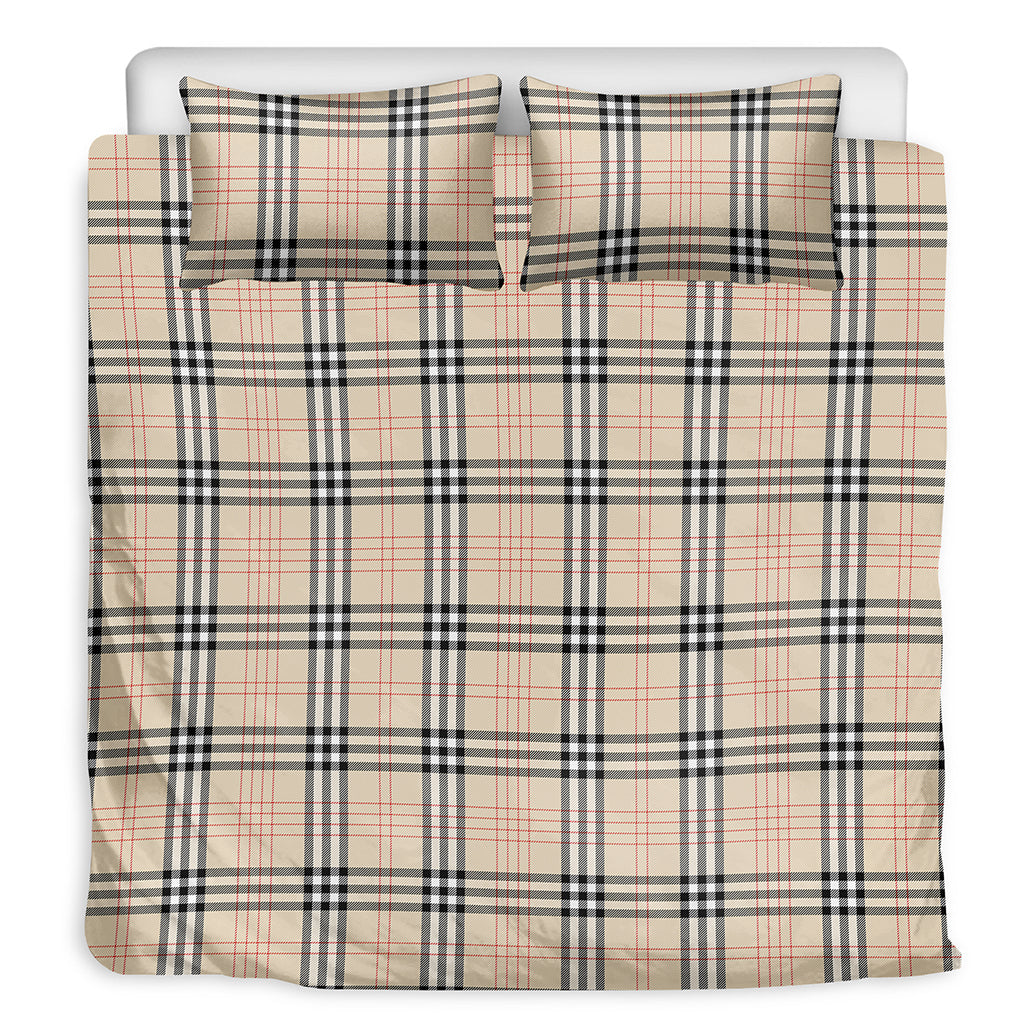 Beige Tartan Pattern Print Duvet Cover Bedding Set