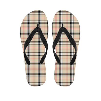 Beige Tartan Pattern Print Flip Flops