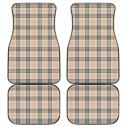 Beige Tartan Pattern Print Front and Back Car Floor Mats