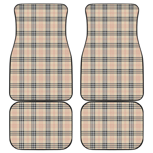 Beige Tartan Pattern Print Front and Back Car Floor Mats