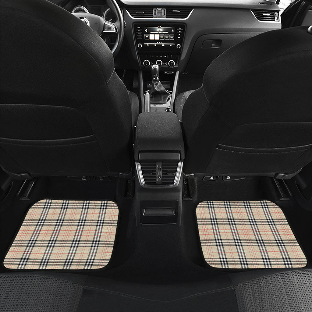 Beige Tartan Pattern Print Front and Back Car Floor Mats