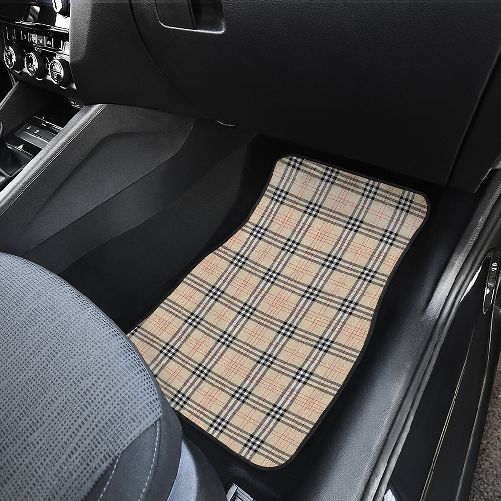 Beige Tartan Pattern Print Front and Back Car Floor Mats
