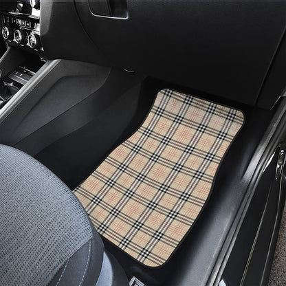 Beige Tartan Pattern Print Front and Back Car Floor Mats