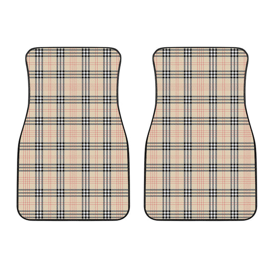 Beige Tartan Pattern Print Front Car Floor Mats