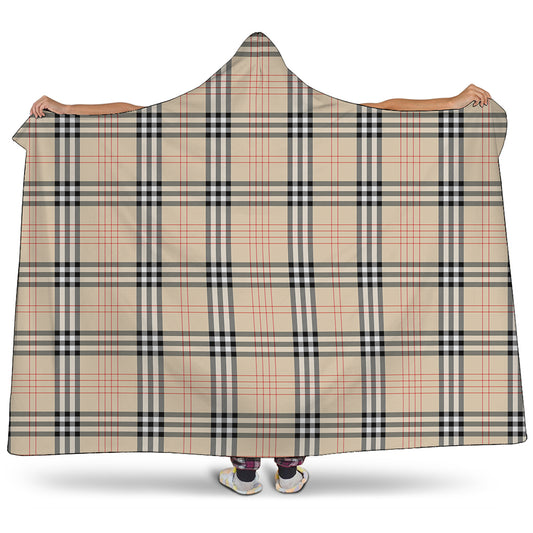 Beige Tartan Pattern Print Hooded Blanket