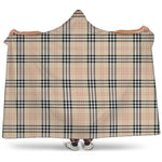 Beige Tartan Pattern Print Hooded Blanket