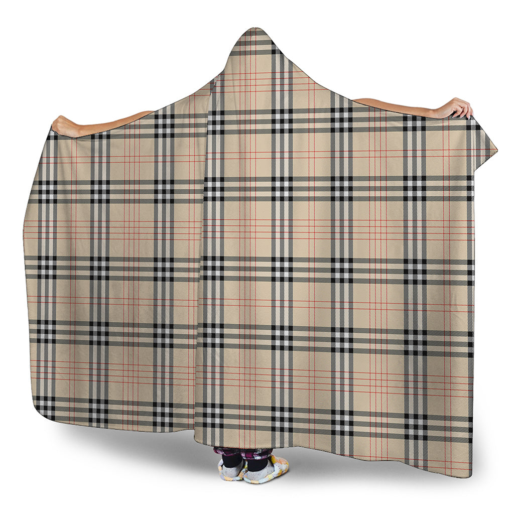 Beige Tartan Pattern Print Hooded Blanket