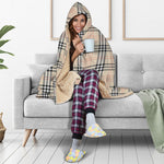 Beige Tartan Pattern Print Hooded Blanket