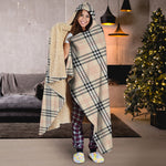 Beige Tartan Pattern Print Hooded Blanket