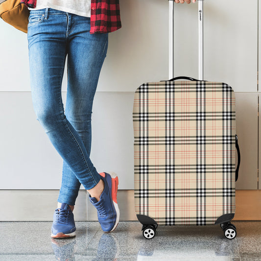 Beige Tartan Pattern Print Luggage Cover