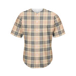 Beige Tartan Pattern Print Men's Baseball Jersey