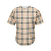 Beige Tartan Pattern Print Men's Baseball Jersey