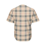 Beige Tartan Pattern Print Men's Baseball Jersey