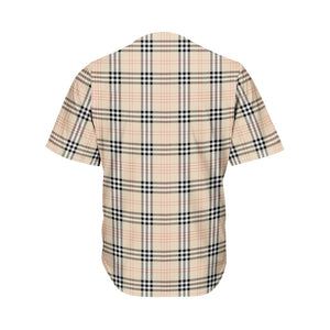 Beige Tartan Pattern Print Men's Baseball Jersey