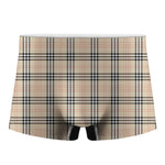 Beige Tartan Pattern Print Men's Boxer Briefs
