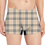 Beige Tartan Pattern Print Men's Boxer Briefs